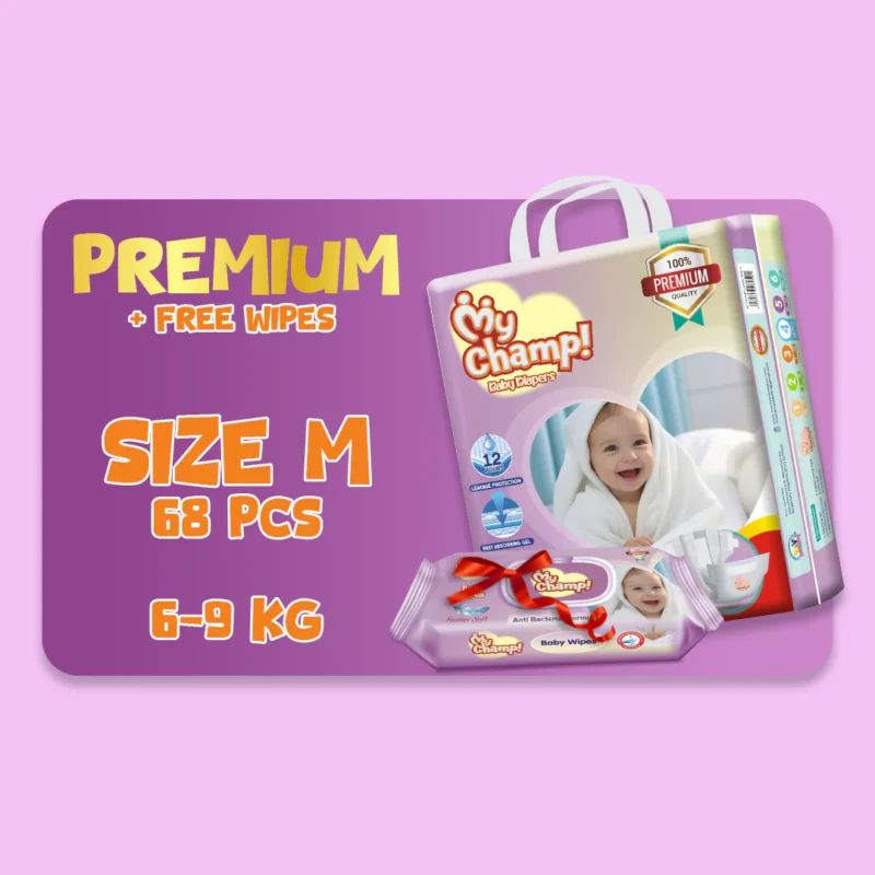 Diapers MY CHAMP (M). 68 PCS + FREE WIPES