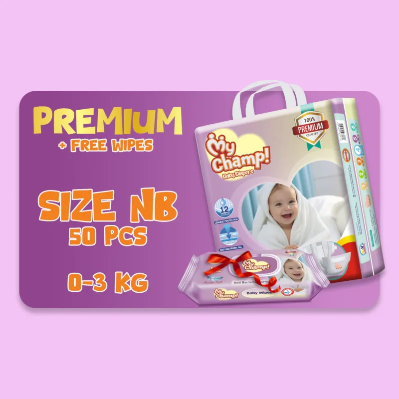 Diapers MY CHAMP (NB). 50 PCS + FREE WIPES