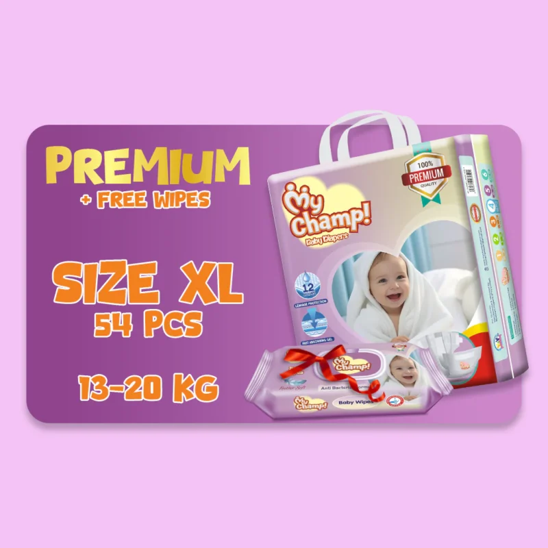 Diapers MY CHAMP (XL). 54 PCS + FREE WIPES